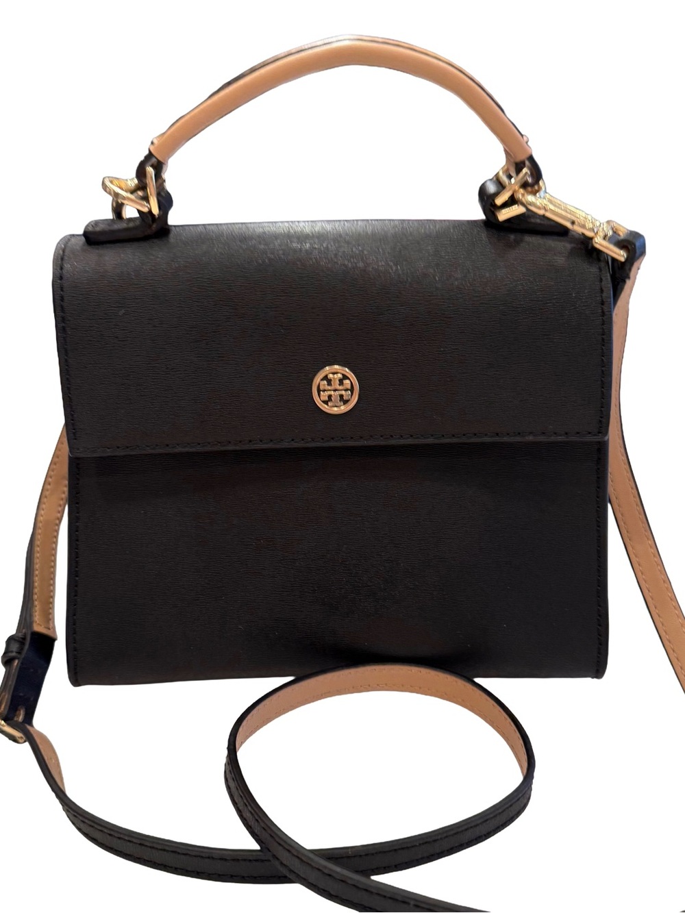 Tory Burch Parker Black / Tan Satchel / Leather Crossbody NWOT